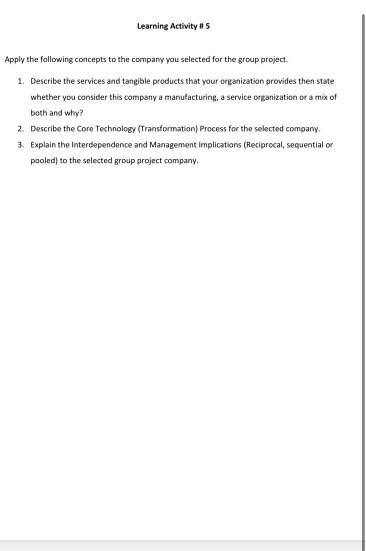 Solved Learning Activity Apply the following concepts to the | Chegg.com