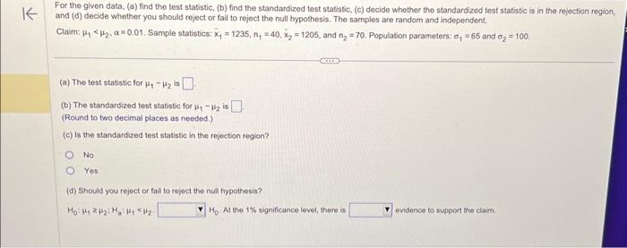 For the given data, (a) find the test statistic, (b) | Chegg.com