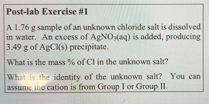 Solved Post-lab Exercise #1 A 1.76 g sample of an unknown | Chegg.com