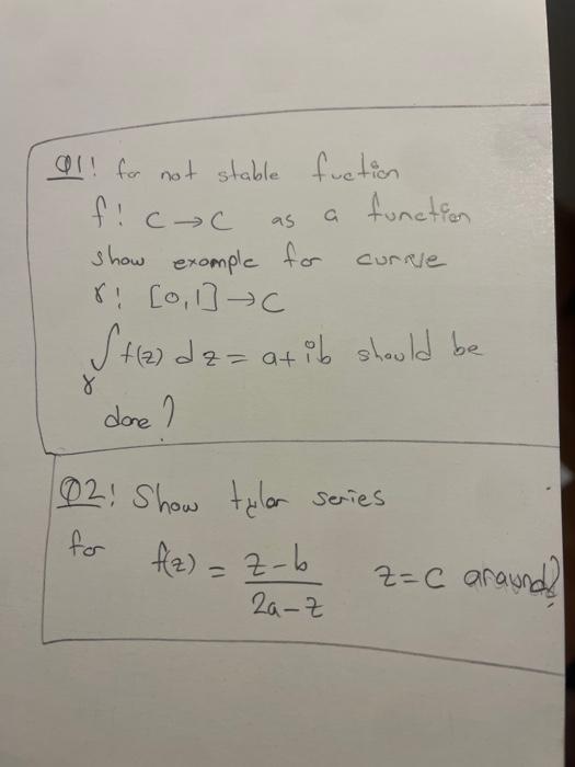 Q1! fo not stable fuction f:c→c as a function show | Chegg.com