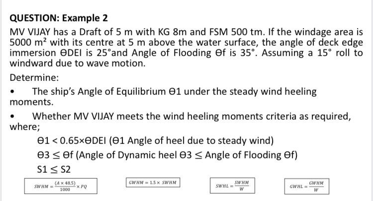 QUESTION: Example 2 MV VIJAY has a Draft of 5 m with