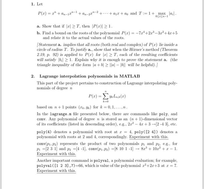 Solved 1 Let Pxxnan−1xn−1an−2xn−2⋯a1xa0 And 1054