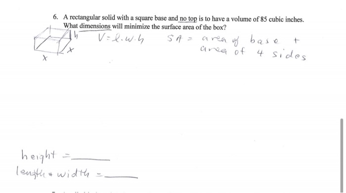 Solved 6. A rectangular solid with a square base and no top | Chegg.com