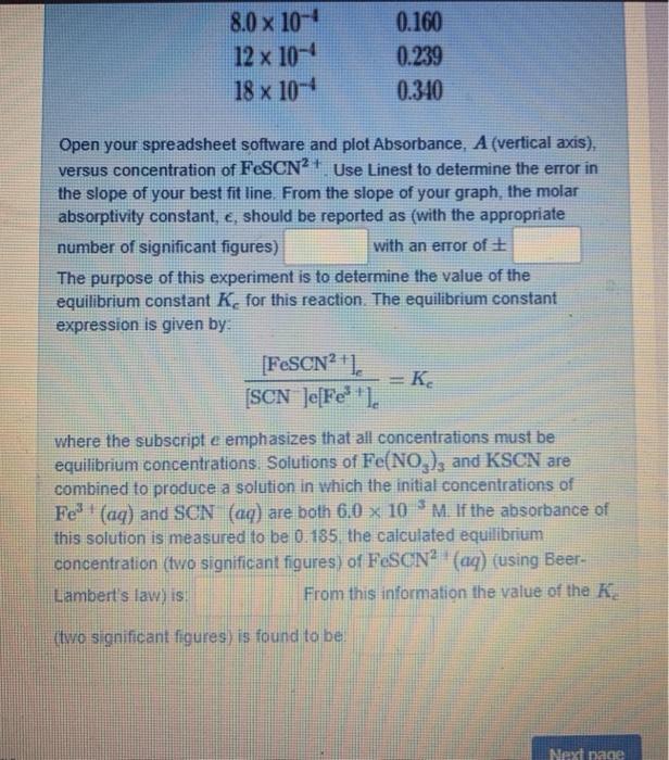 Solved An experiment is carried out to determine the | Chegg.com