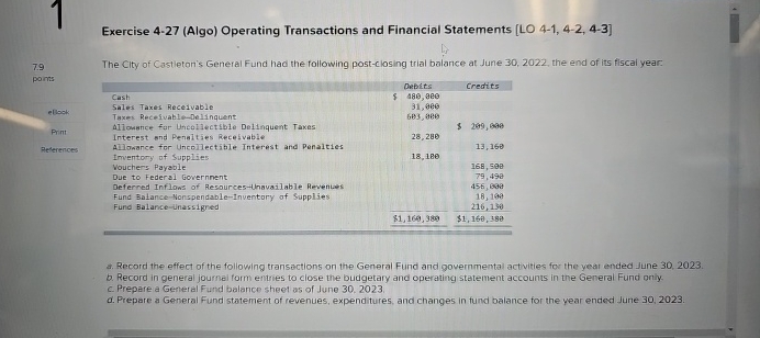 Solved Exercise 4-27 (Algo) Operating Transactions and | Chegg.com