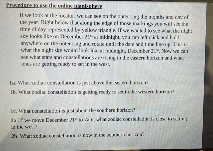 Solved Procedure to use the online planisphere. If we look | Chegg.com