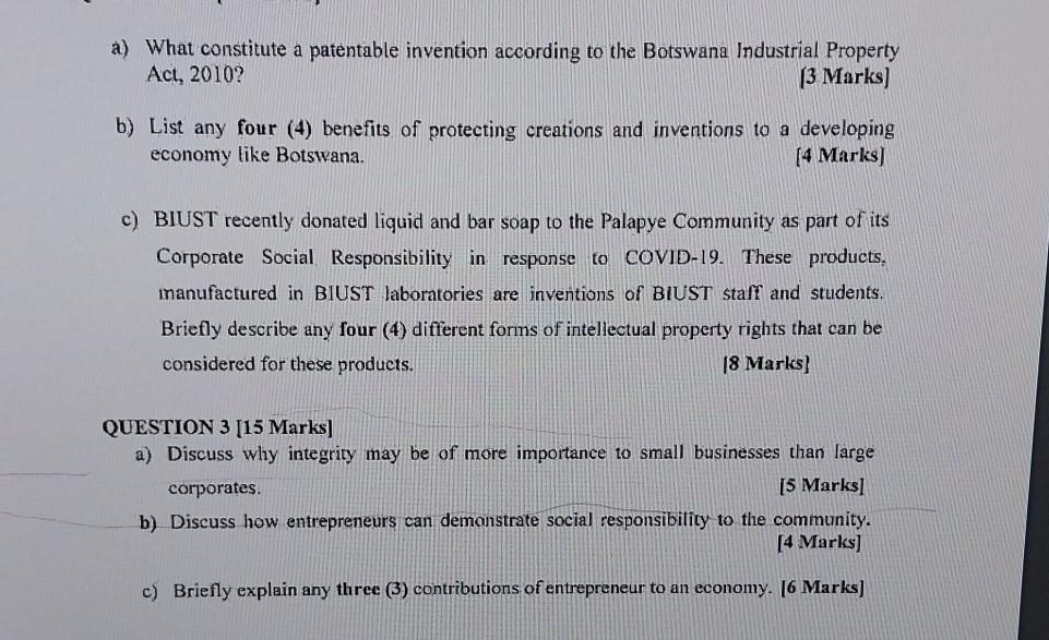 Solved a) What constitute a patentable invention according