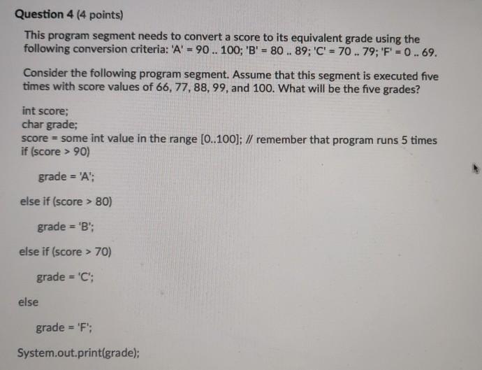 Solved Question 3 (4 points) Given the following code | Chegg.com
