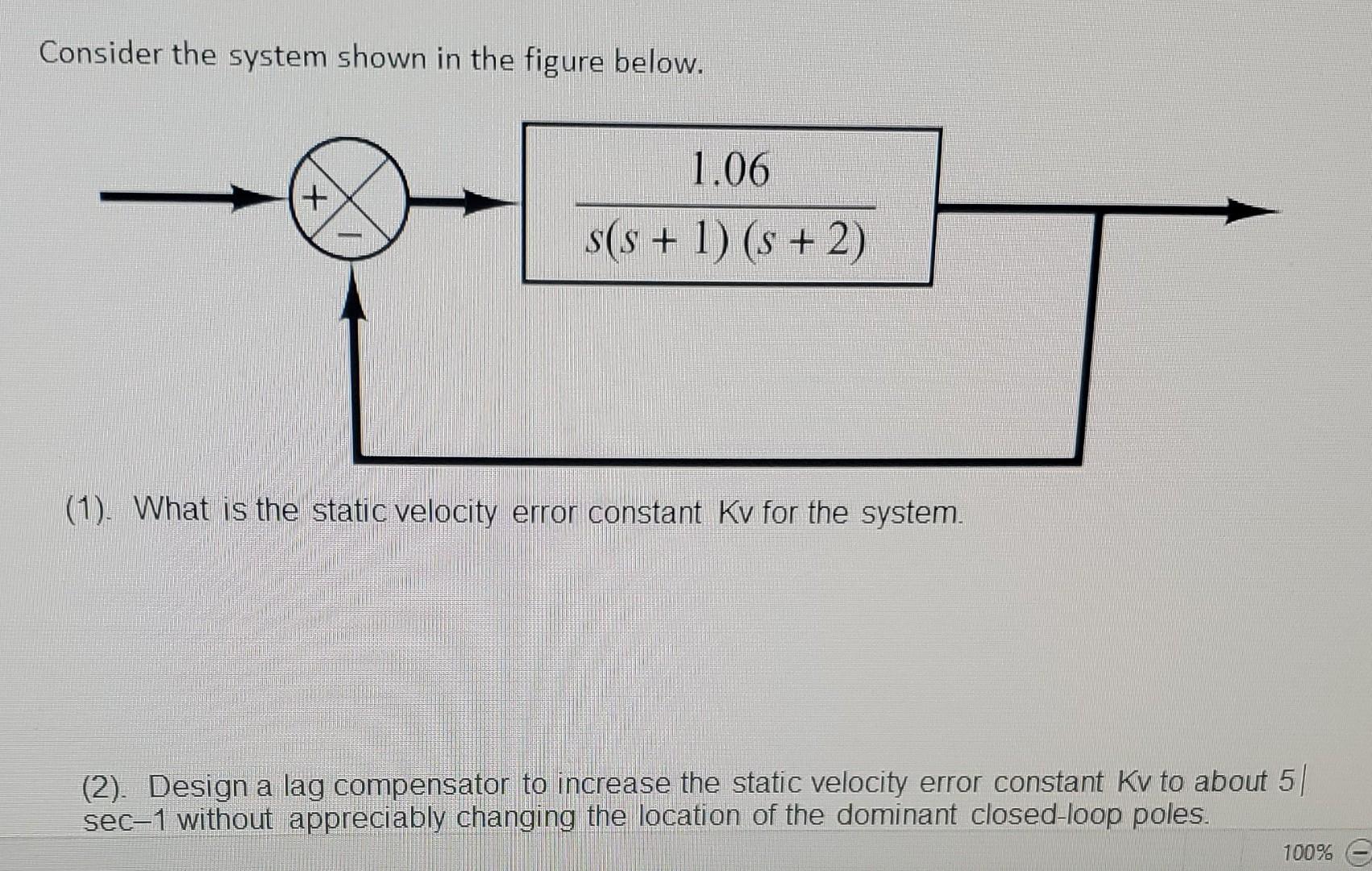 Solved Consider the system shown in the figure below. + 1.06 | Chegg.com