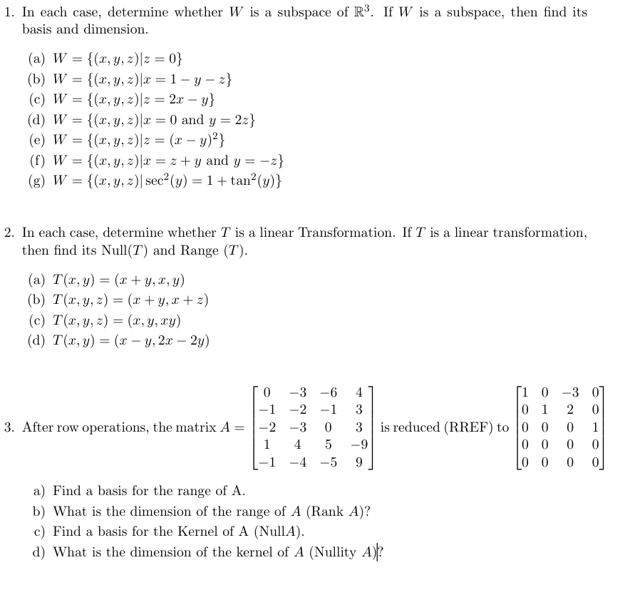 Solved In ﻿each case, determine whether W is ﻿a subspace | Chegg.com