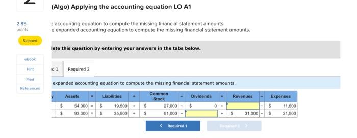 Solved (Algo) Applying The Accounting Equation LO A1 2 | Chegg.com