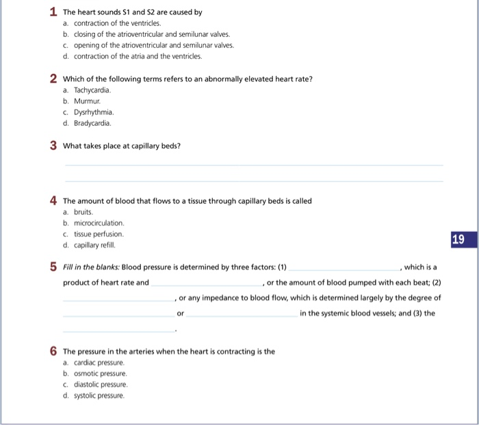 Solved 1 The heart sounds S1 and 52 are caused by a. | Chegg.com