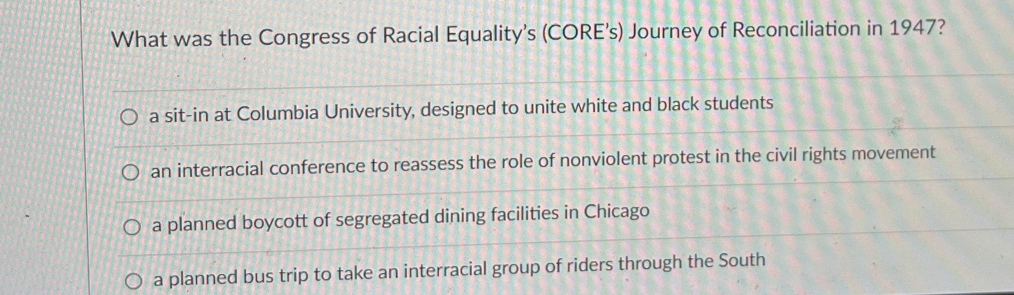 Solved What was the Congress of Racial Equality's (CORE's) | Chegg.com