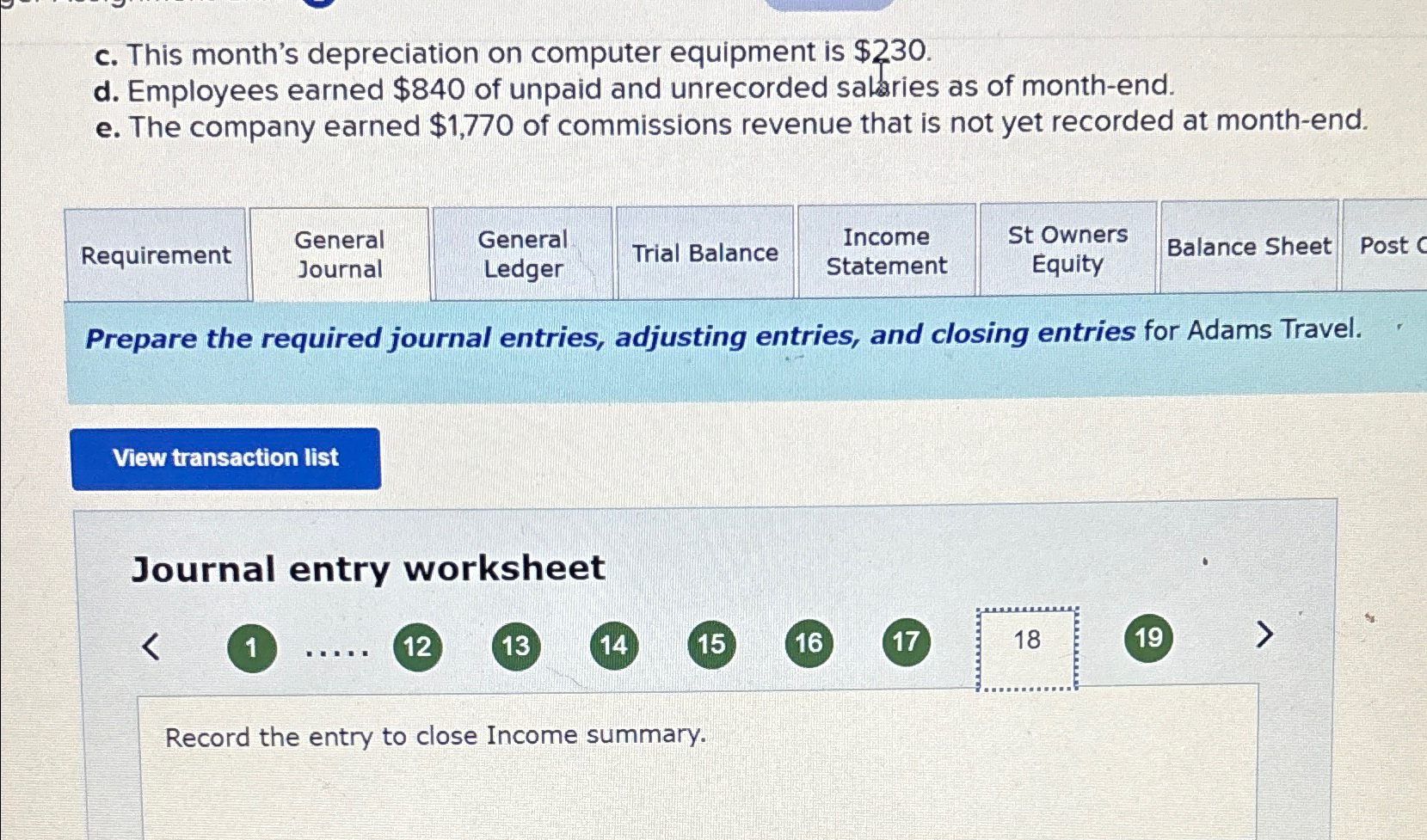 c. This month's depreciation on computer equipment is | Chegg.com