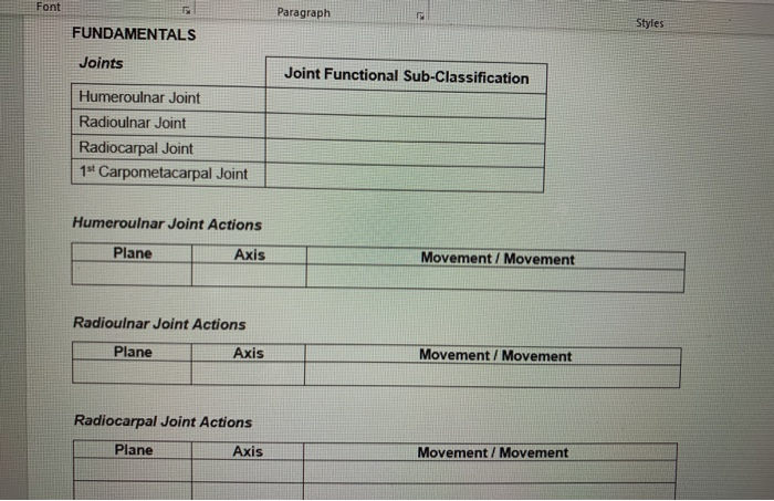 Solved Paragraph Styles Fundamentals Joints Joint Functio Chegg Com