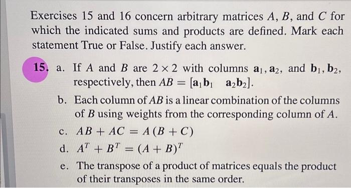 Solved Exercises 15 and 16 concern arbitrary matrices A, B, | Chegg.com