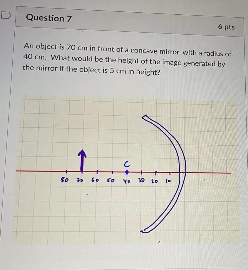 Solved Question 7 6 pts An object is 70 cm in front of a | Chegg.com