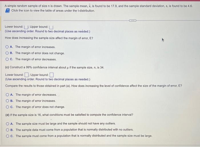 Solved A simple random sample of size n is drawn. The sample | Chegg.com