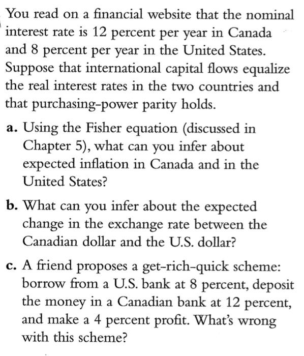 Solved You Read On A Financial Website That The Nominal Chegg