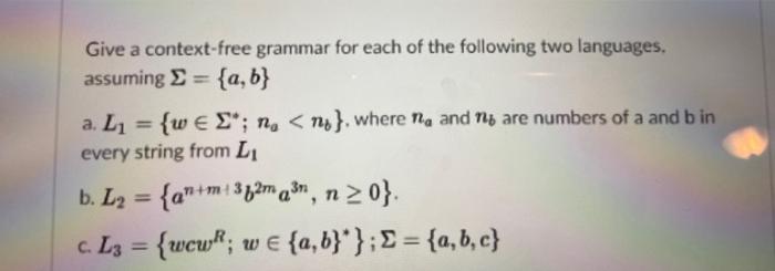Solved Give a context-free grammar for each of the following | Chegg.com