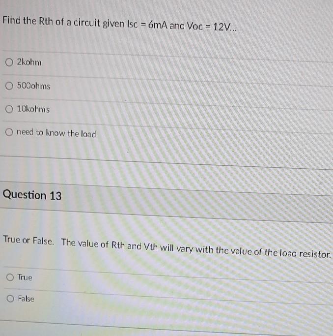 Solved Find the Rth of a circuit given Isc = 6mA and Voc = | Chegg.com
