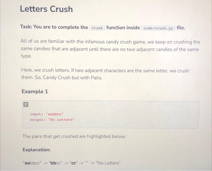Solved Letters Crush Task: You are to complete the crush | Chegg.com