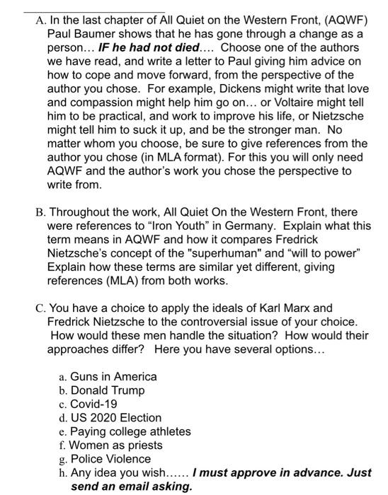 all quiet on the western front essay questions