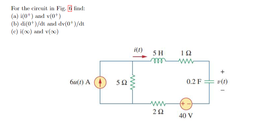 Solved For the circuit in Fig. 6 ﻿find:(a) i(0+)and | Chegg.com