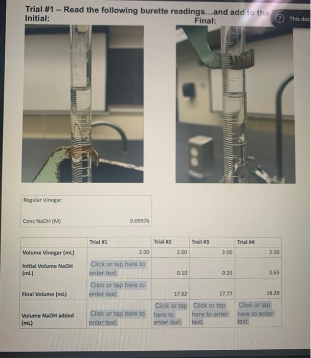 Solved Trial 1 Read the following burette readings...and