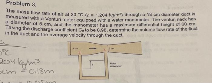 Solved The mass flow rate of air at 20∘C(ρ=1.204 kg/m3) | Chegg.com
