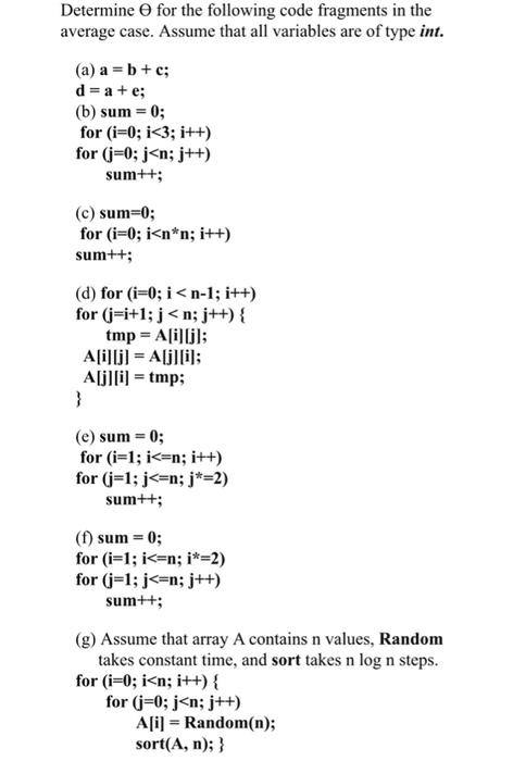 Solved Determine Θ for the following code fragments in the | Chegg.com