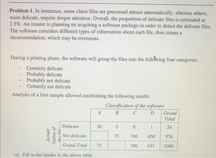 Solved Problem 1. In insurance, some claim files are | Chegg.com