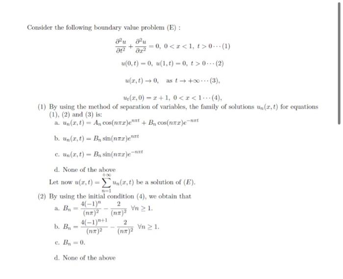 Solved + Consider the following boundary value problem (E): | Chegg.com