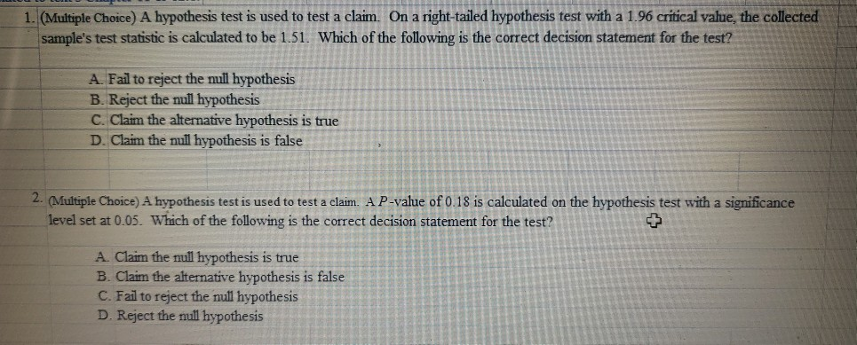 research hypothesis multiple choice questions