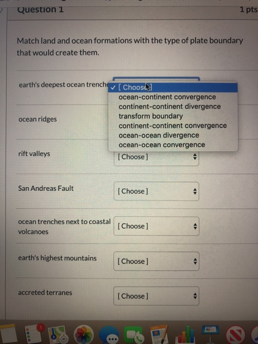 Solved Question 1 1 pts Match land and ocean formations with | Chegg.com