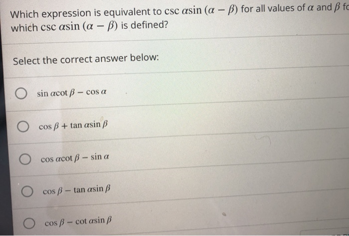 Solved Which of the following is equivalent to sec B(tan-ß + | Chegg.com