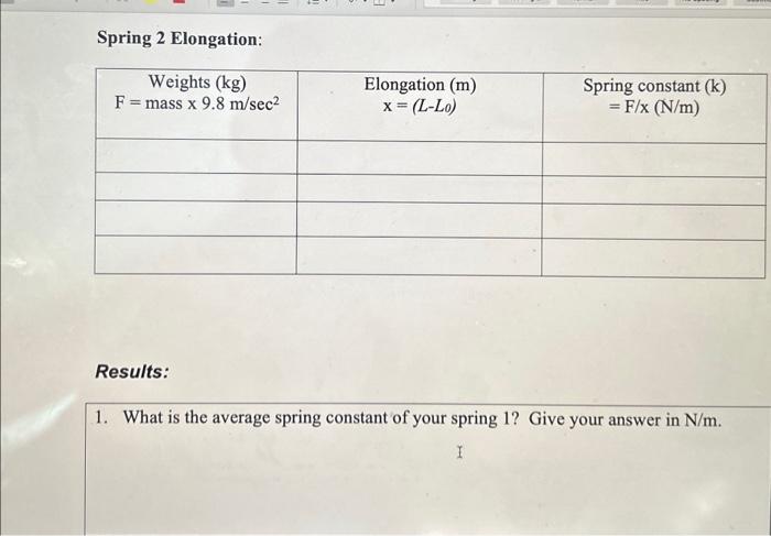 Solved Spring 2 Elongation: Results: 1. What is the average | Chegg.com