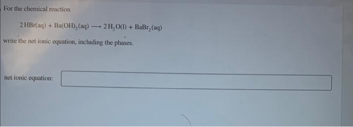 Solved Write The Balanced Molecular Equation For The | Chegg.com