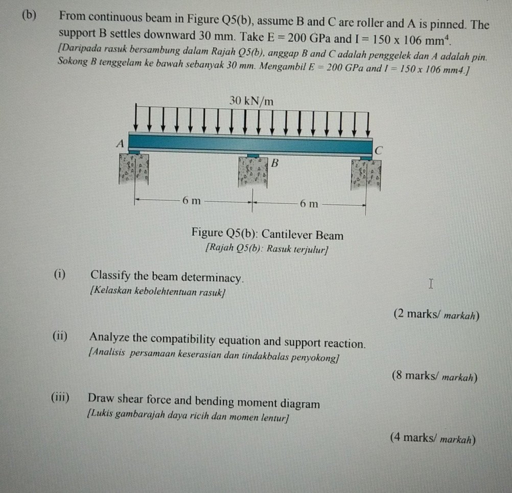 Solved (b) From Continuous Beam In Figure Q5(b), Assume B | Chegg.com