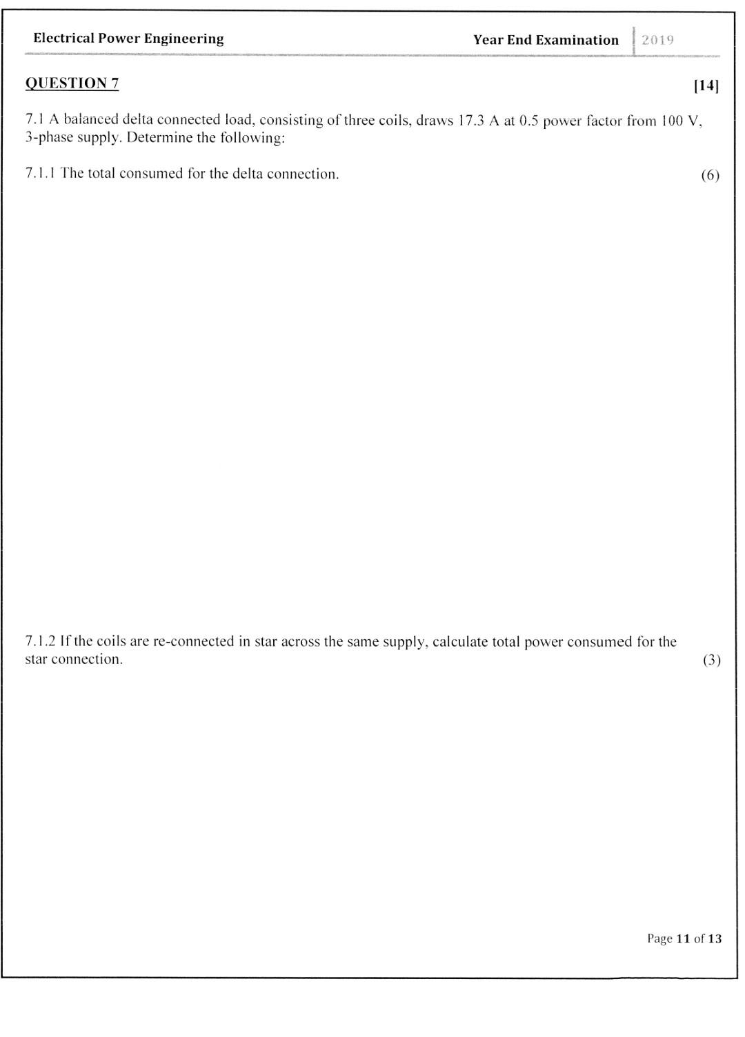 Solved Electrical Power Engineering Year End Examination | Chegg.com