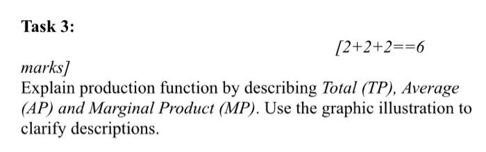 Solved Task 3: [2+2+2==6 marks] Explain production function | Chegg.com