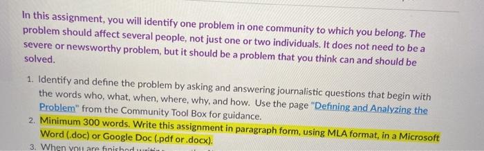 Solved In this assignment, you will identify one problem in | Chegg.com