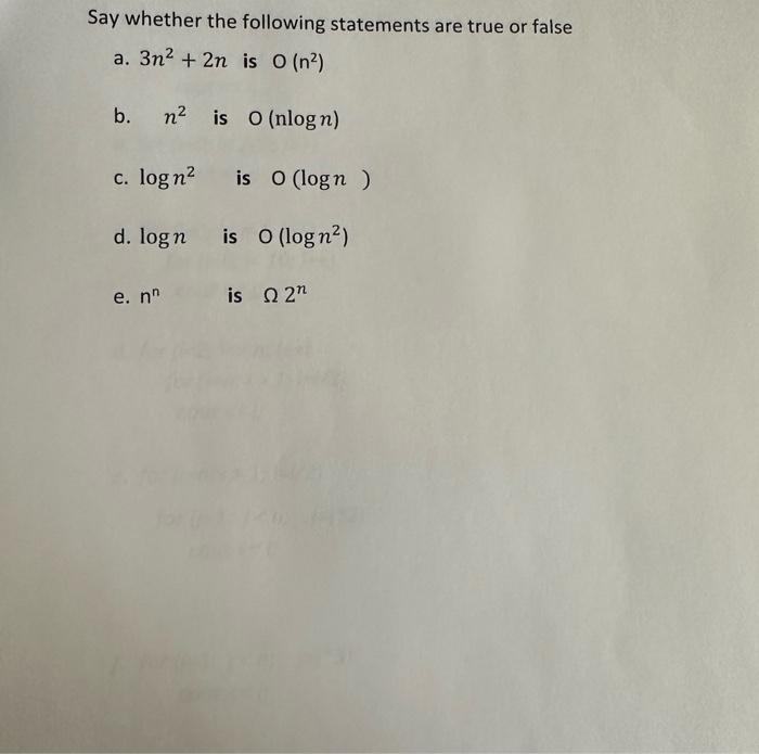 Solved Say whether the following statements are true or | Chegg.com
