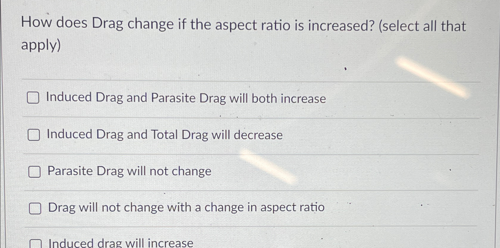 Solved How does Drag change if the aspect ratio is | Chegg.com