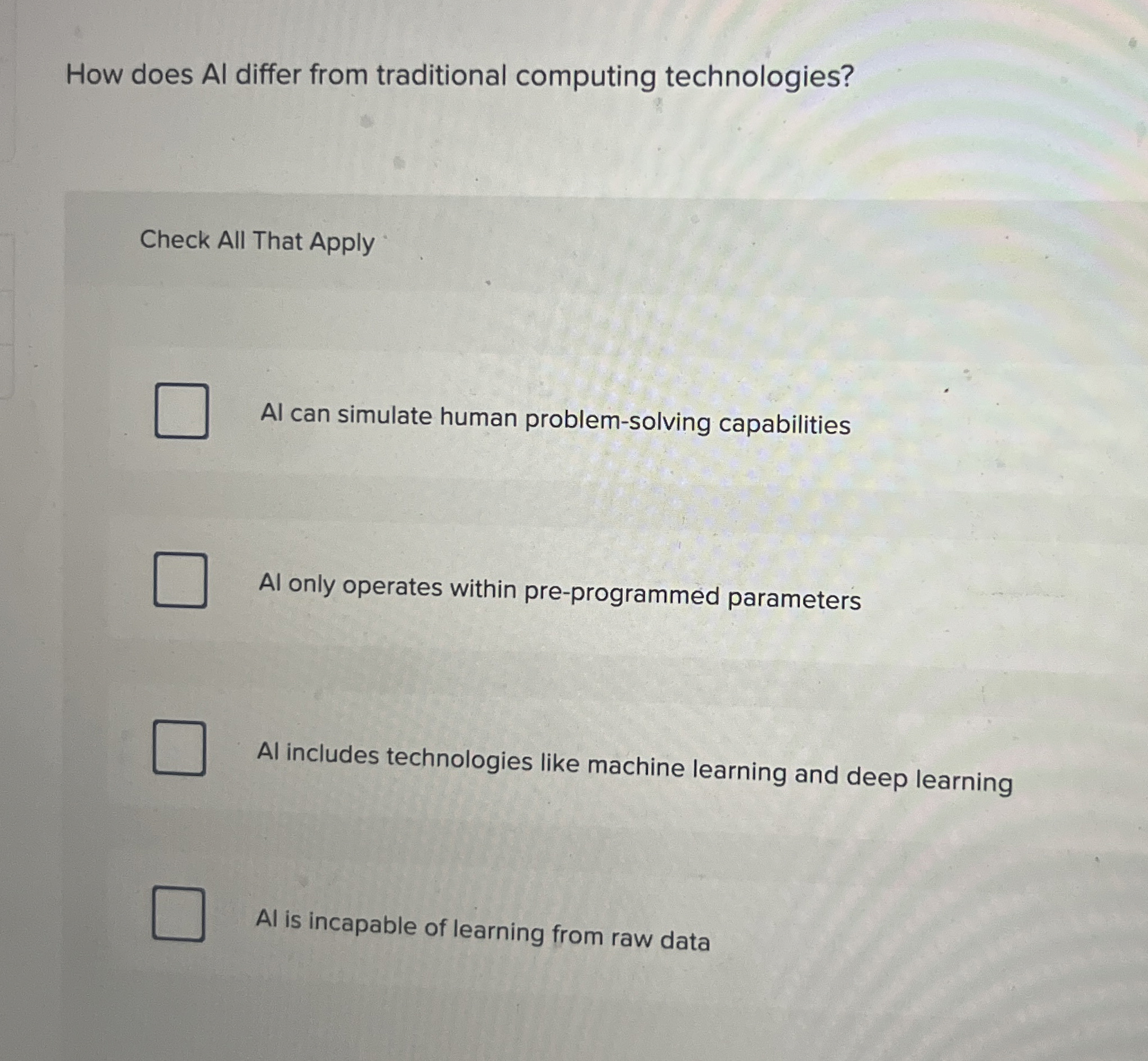 Solved How does Al differ from traditional computing | Chegg.com