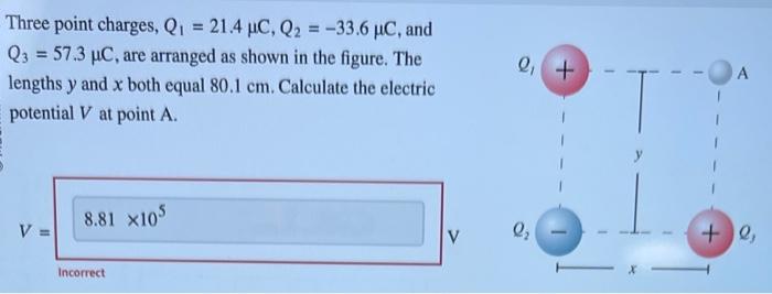 Solved Three Point Charges Q1 21 4μc Q2 −33 6μc And