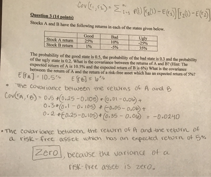 Solved Stocks A And B Have The Following Returns In Each Of | Chegg.com