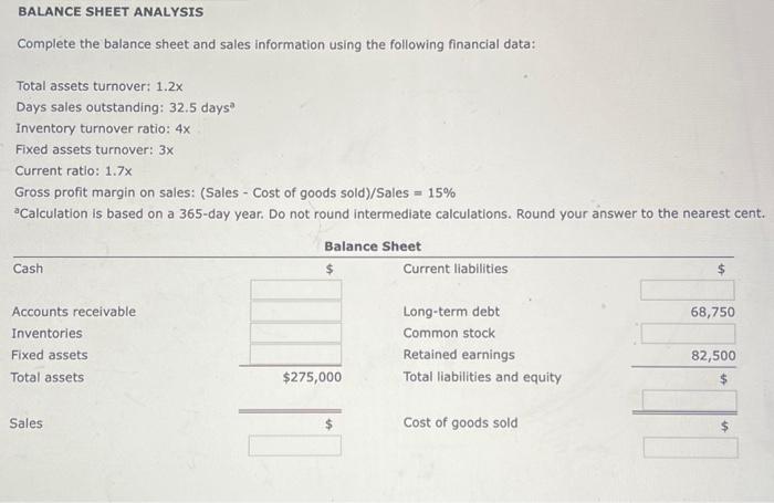 Solved BALANCE SHEET ANALYSIS Complete The Balance Sheet And | Chegg.com