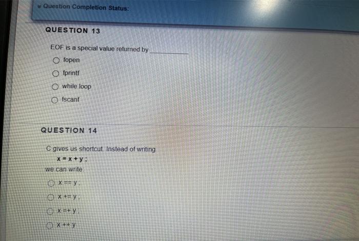 Solved Question Completion Status: QUESTION 13 EOF is a | Chegg.com