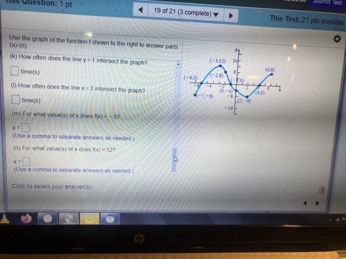 Solved lete) This Test: 21 pts possible Use the graph of the | Chegg.com